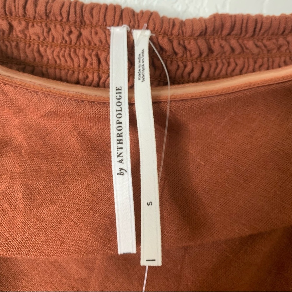 By Anthropologie Brown Strapless Linen Romper S NWT - Picture 6 of 9
